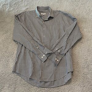 Peter Millar Shirt Mens Large Black & White Check Long Sleeve Button Front